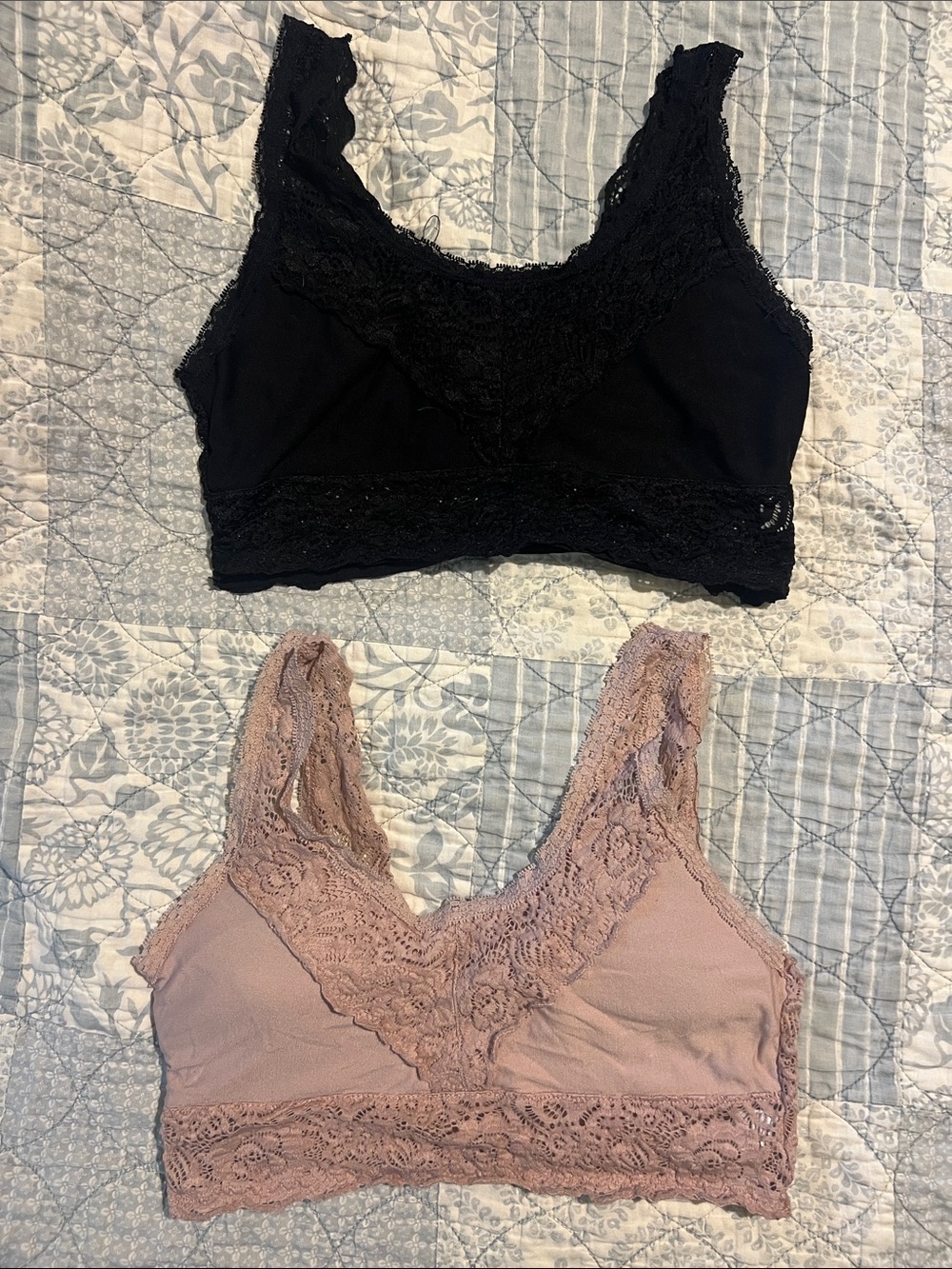 Altar'd State Lace-Trim Bralettes in Black and Mauve